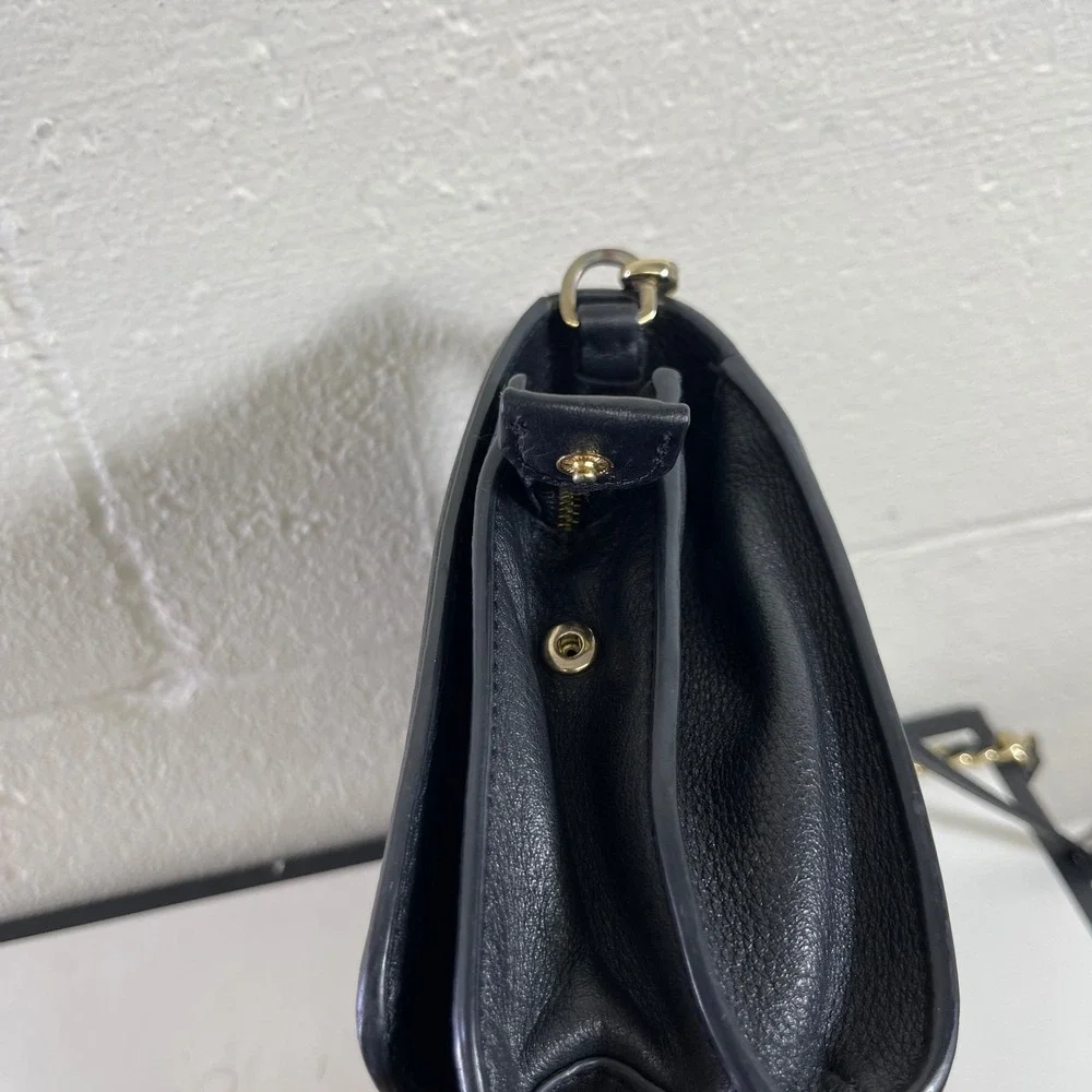 Tory Burch Black Pebbled Leather Crossbody Bag Gold Chain Strap